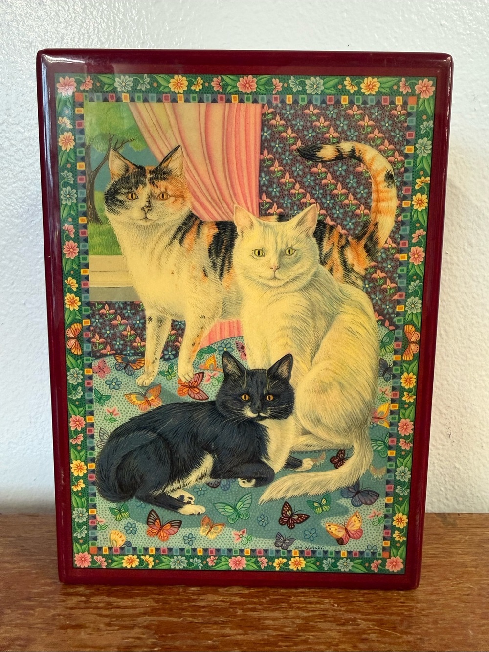 Vintage San Francisco Music Box Co Kitty Cats Wooden Music Box Cottagecore Decor
